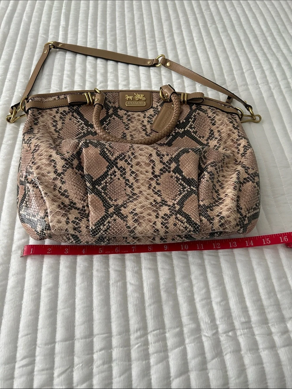 Coach Pink Snake-Print Satchel with Tan Trim - Picture 10 of 12